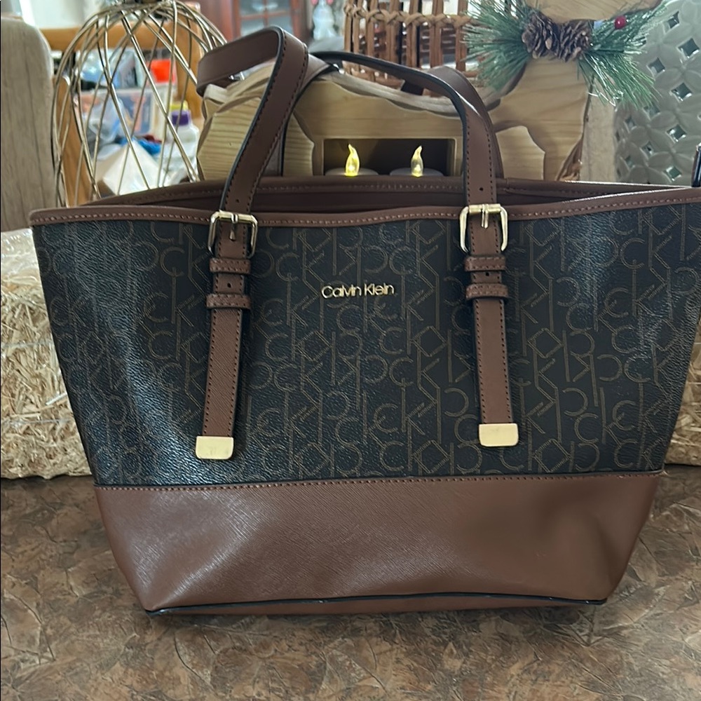 Calvin Klein Monogram Black And Brown Shoulder Bag
